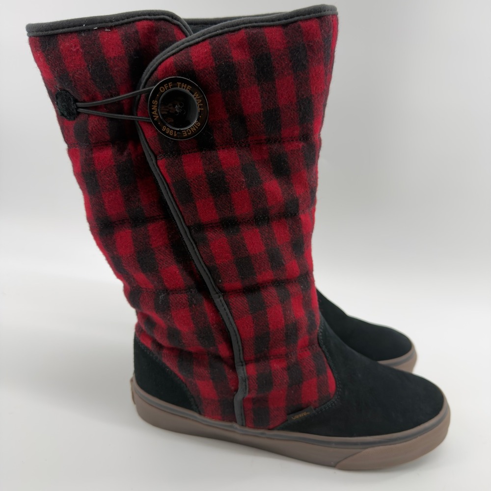 Vans Buffalo Plaid Suede Winter Boots Red Black Womens 10